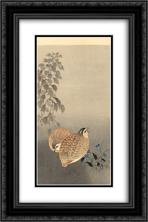 Quails 16x24 Black Ornate Wood Framed Art Print Poster with Double Matting by Koson, Ohara