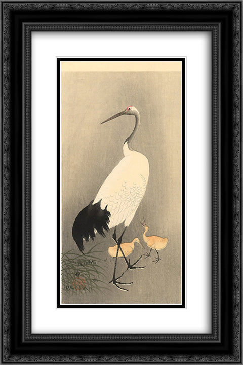 Red crowned Crane 16x24 Black Ornate Wood Framed Art Print Poster with Double Matting by Koson, Ohara