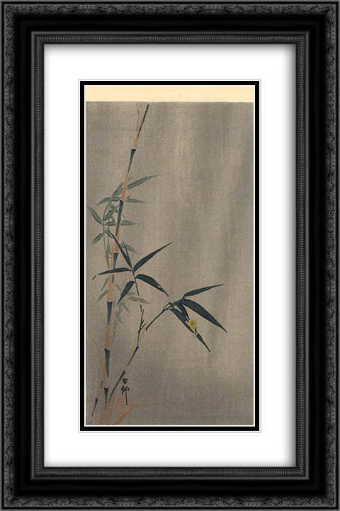 Snail on the bamboo leaf 16x24 Black Ornate Wood Framed Art Print Poster with Double Matting by Koson, Ohara