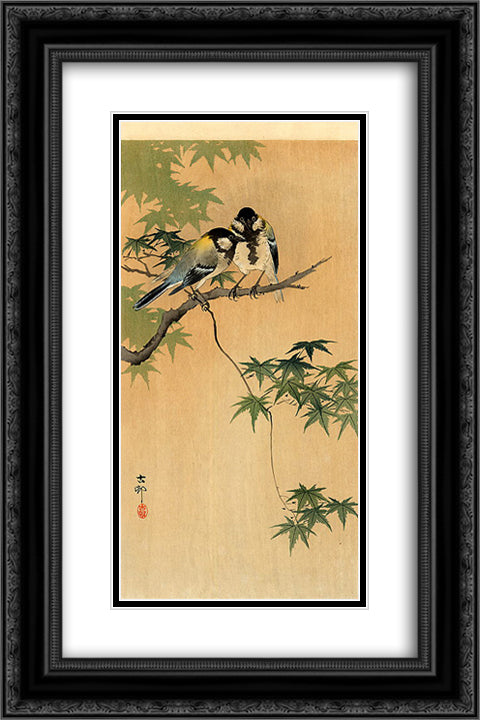 Tits on Maple 16x24 Black Ornate Wood Framed Art Print Poster with Double Matting by Koson, Ohara