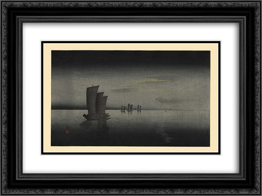 Twilight 24x18 Black Ornate Wood Framed Art Print Poster with Double Matting by Koson, Ohara