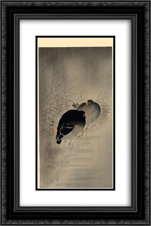 Two Gallinules 16x24 Black Ornate Wood Framed Art Print Poster with Double Matting by Koson, Ohara