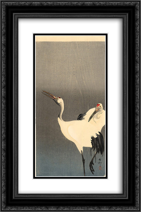 Two white cranes 16x24 Black Ornate Wood Framed Art Print Poster with Double Matting by Koson, Ohara