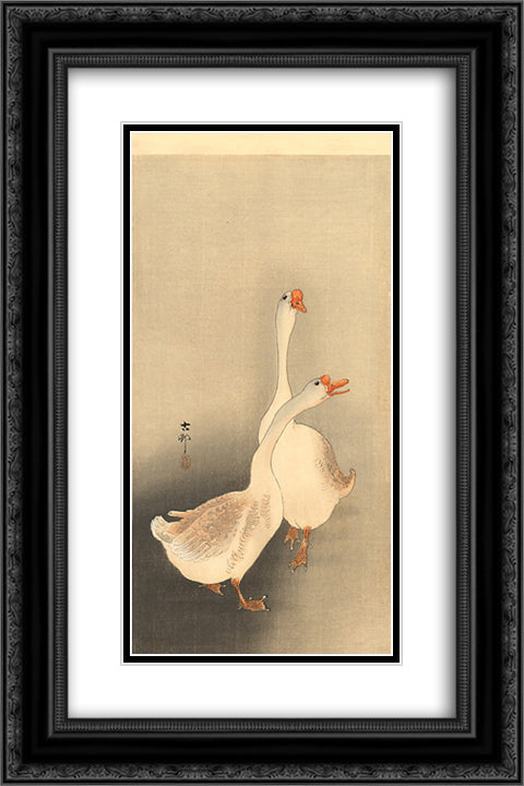 Two white geese 16x24 Black Ornate Wood Framed Art Print Poster with Double Matting by Koson, Ohara
