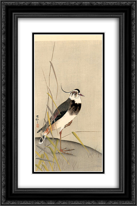 Wagtail 16x24 Black Ornate Wood Framed Art Print Poster with Double Matting by Koson, Ohara