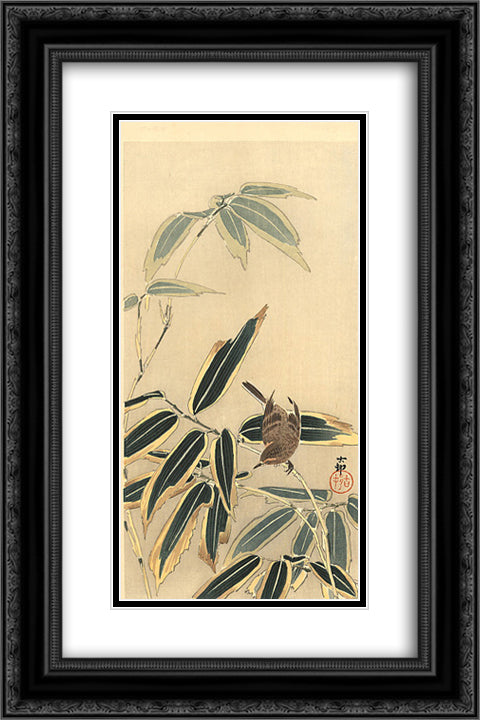 Wheatear and Bamboo 16x24 Black Ornate Wood Framed Art Print Poster with Double Matting by Koson, Ohara