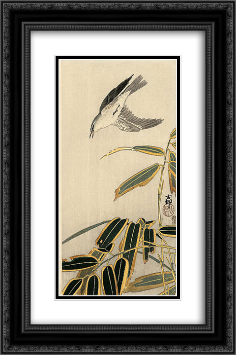 Wheater and bamboo 16x24 Black Ornate Wood Framed Art Print Poster with Double Matting by Koson, Ohara