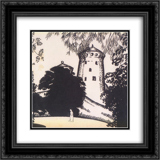 Female silhouette against the background of the castle 20x20 Black Ornate Wood Framed Art Print Poster with Double Matting by Bogomazov, Oleksandr