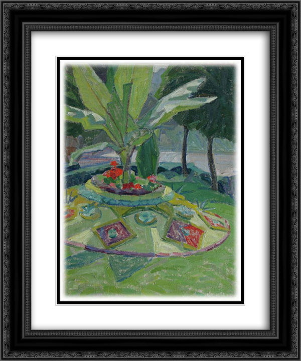 Landscape with palm tree and blooming flowerbed 20x24 Black Ornate Wood Framed Art Print Poster with Double Matting by Bogomazov, Oleksandr