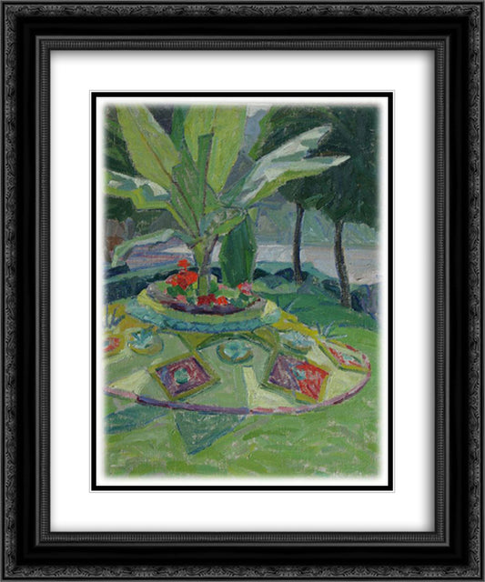 Landscape with palm tree and blooming flowerbed 20x24 Black Ornate Wood Framed Art Print Poster with Double Matting by Bogomazov, Oleksandr