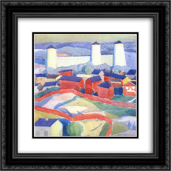 Landscape with red houses 20x20 Black Ornate Wood Framed Art Print Poster with Double Matting by Bogomazov, Oleksandr