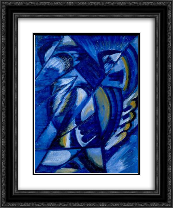 Blue on Tin 20x24 Black Ornate Wood Framed Art Print Poster with Double Matting by Rozanova, Olga