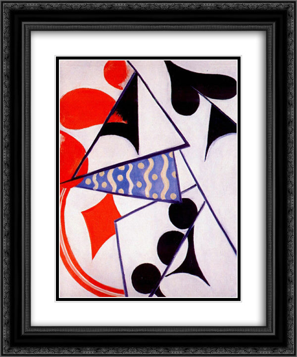 Four aces (Simultaneous Composition) 20x24 Black Ornate Wood Framed Art Print Poster with Double Matting by Rozanova, Olga