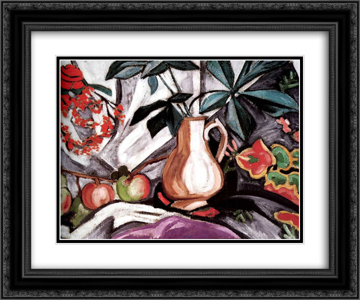 Still Life with Peatcher and Apples 24x20 Black Ornate Wood Framed Art Print Poster with Double Matting by Rozanova, Olga