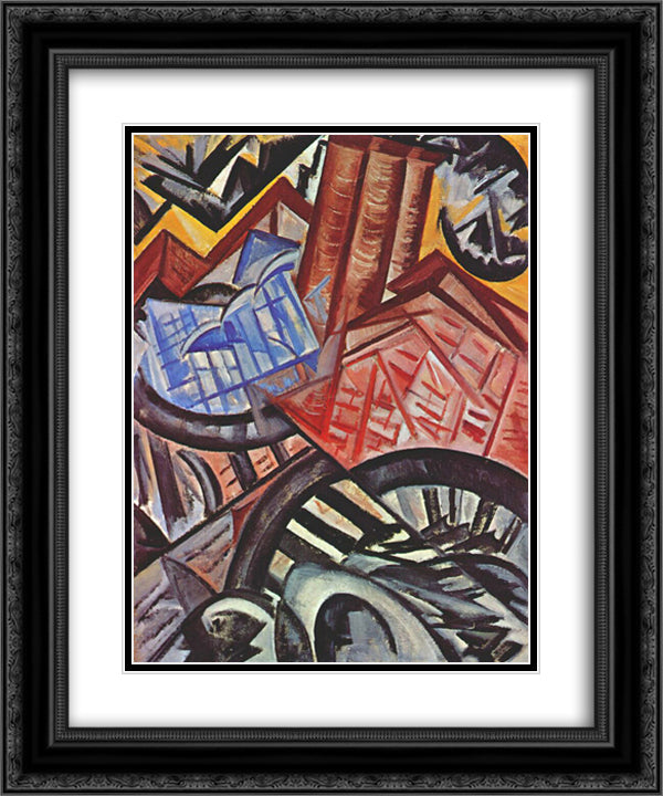 The factory and the bridge 20x24 Black Ornate Wood Framed Art Print Poster with Double Matting by Rozanova, Olga