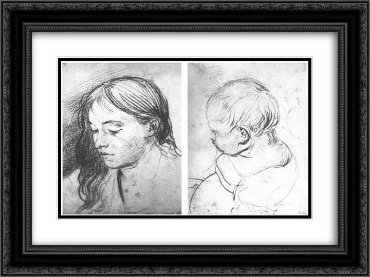 A girl with flowing hair. Baby's head 24x18 Black Ornate Wood Framed Art Print Poster with Double Matting by Kiprensky, Orest