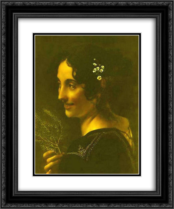 A gypsy with a branch of myrtle 20x24 Black Ornate Wood Framed Art Print Poster with Double Matting by Kiprensky, Orest