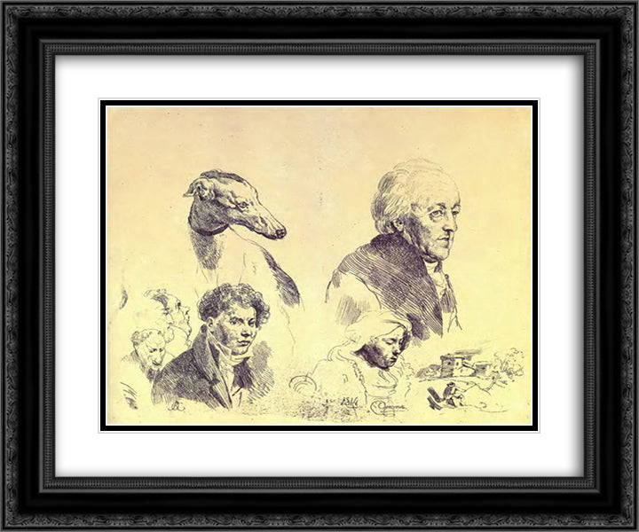 A large griffonnage 24x20 Black Ornate Wood Framed Art Print Poster with Double Matting by Kiprensky, Orest