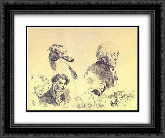 A large griffonnage 24x20 Black Ornate Wood Framed Art Print Poster with Double Matting by Kiprensky, Orest