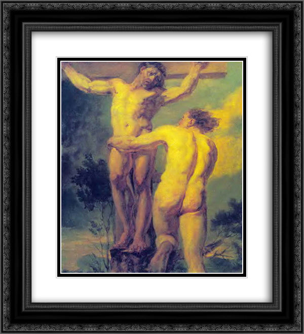 Crucifixion. Etude of two sitters 20x22 Black Ornate Wood Framed Art Print Poster with Double Matting by Kiprensky, Orest