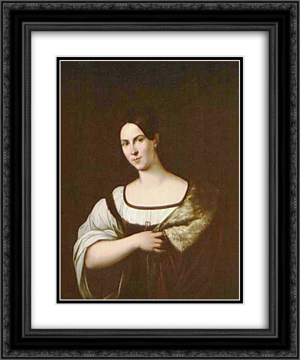 Dark-haired beautiful woman in an ermine mantle 20x24 Black Ornate Wood Framed Art Print Poster with Double Matting by Kiprensky, Orest