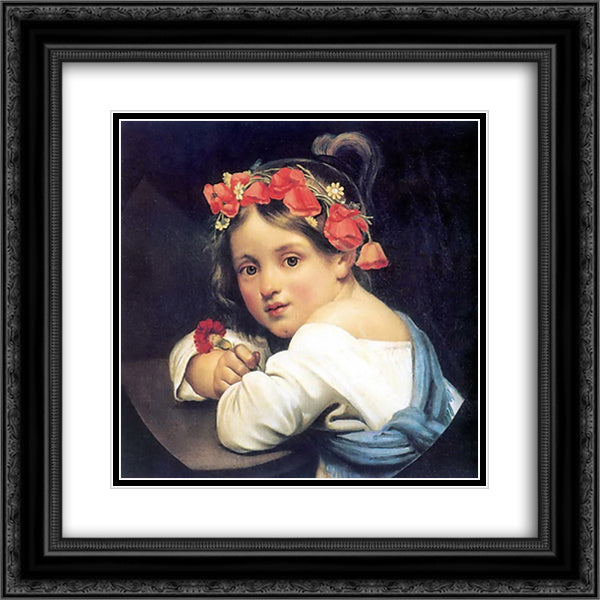Girl wearing the poppy wreath 20x20 Black Ornate Wood Framed Art Print Poster with Double Matting by Kiprensky, Orest