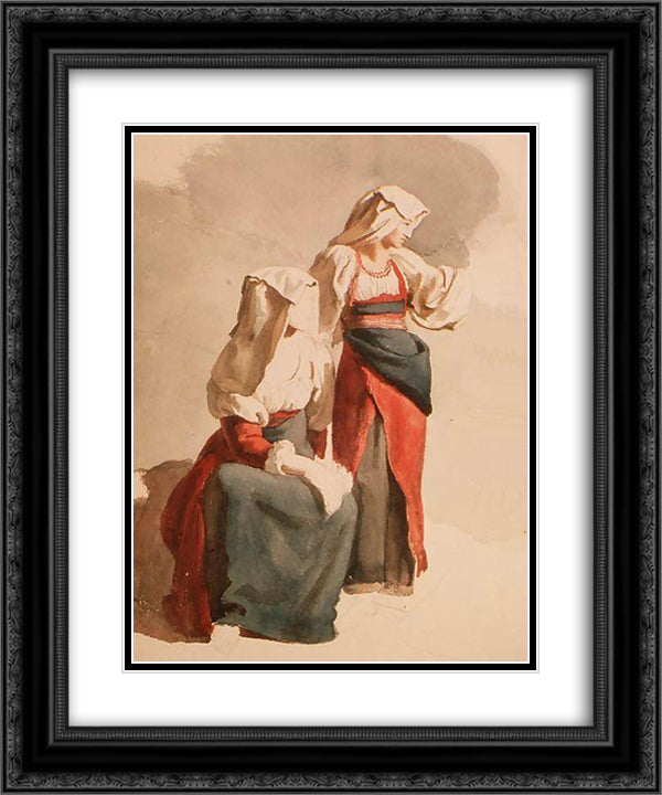 Italian Peasant Girls 20x24 Black Ornate Wood Framed Art Print Poster with Double Matting by Kiprensky, Orest