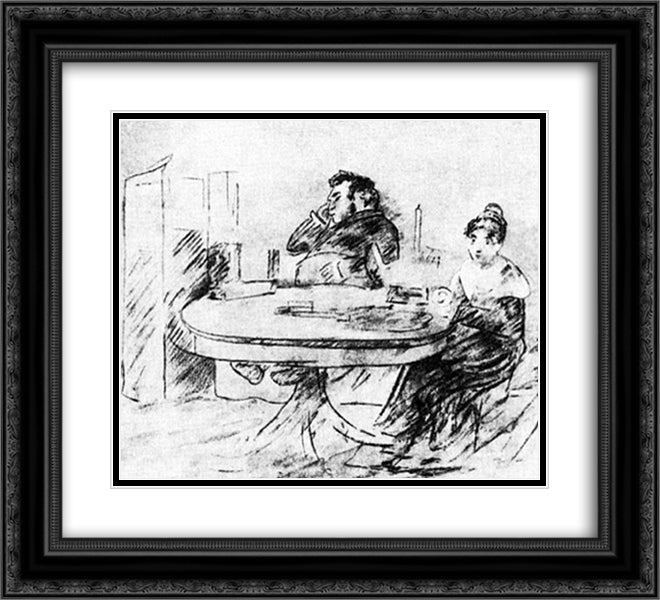 Ivan Krylov and Anna Fuhrman in the living room 22x20 Black Ornate Wood Framed Art Print Poster with Double Matting by Kiprensky, Orest