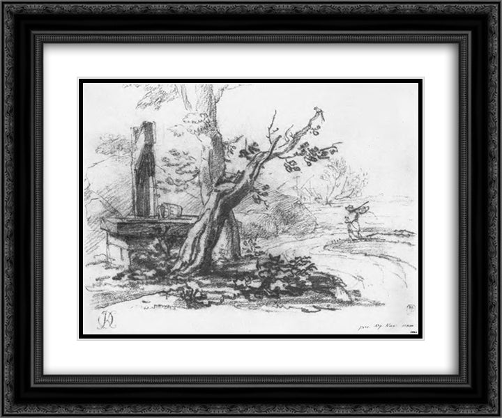 Landscape with a well 24x20 Black Ornate Wood Framed Art Print Poster with Double Matting by Kiprensky, Orest