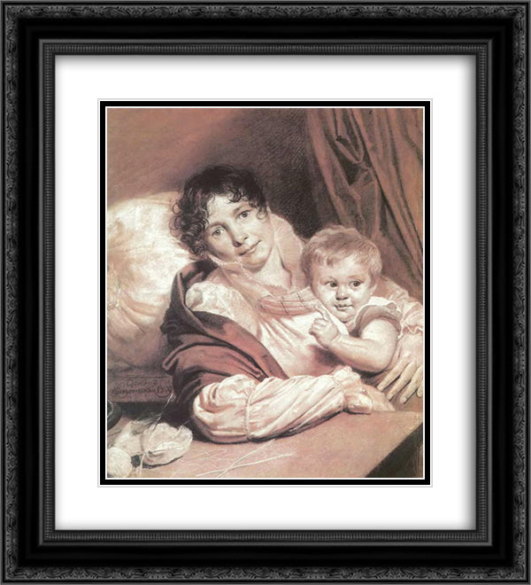 Mother and Child 20x22 Black Ornate Wood Framed Art Print Poster with Double Matting by Kiprensky, Orest