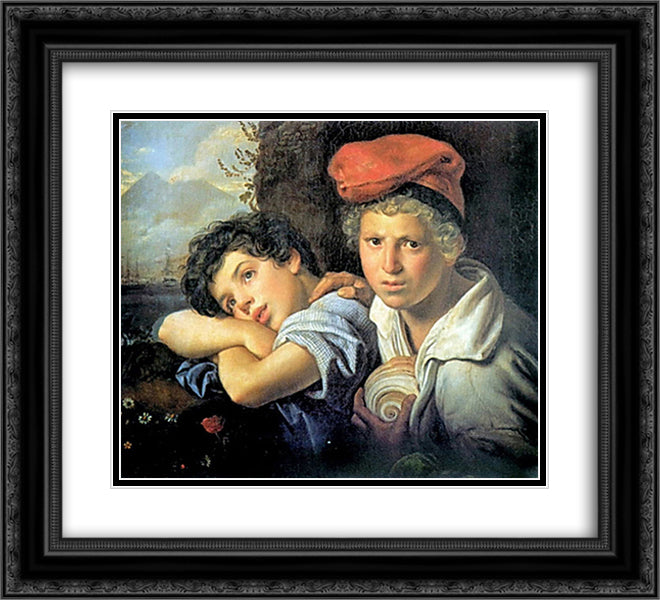 Neapolitan boys-fishermen 22x20 Black Ornate Wood Framed Art Print Poster with Double Matting by Kiprensky, Orest