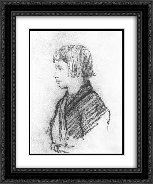 Peasant boy Petrushka-melancholic 20x24 Black Ornate Wood Framed Art Print Poster with Double Matting by Kiprensky, Orest