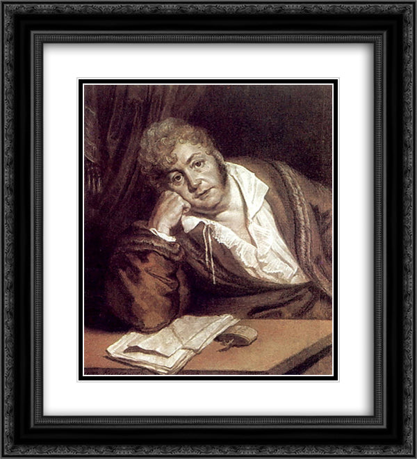 Portrait of A. Davydov 20x22 Black Ornate Wood Framed Art Print Poster with Double Matting by Kiprensky, Orest