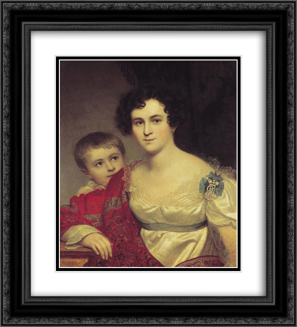Portrait of A. I. Molchanova with Daughter 20x22 Black Ornate Wood Framed Art Print Poster with Double Matting by Kiprensky, Orest