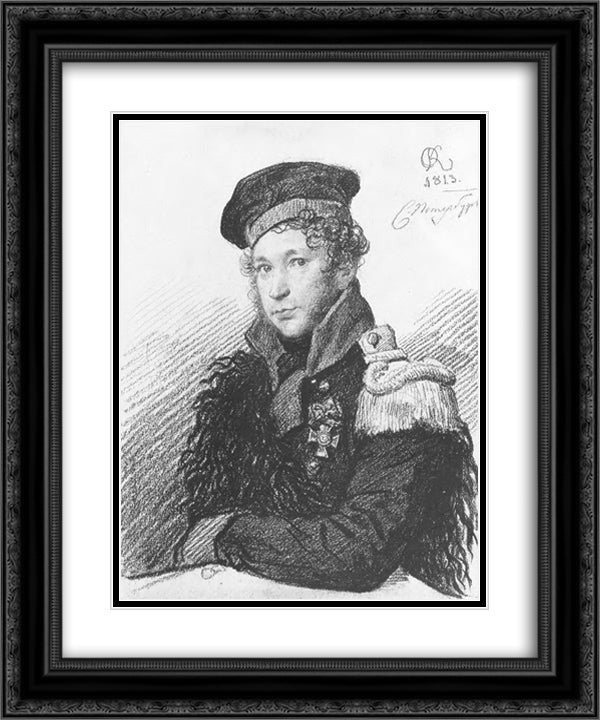 Portrait of A. Tamilov 20x24 Black Ornate Wood Framed Art Print Poster with Double Matting by Kiprensky, Orest