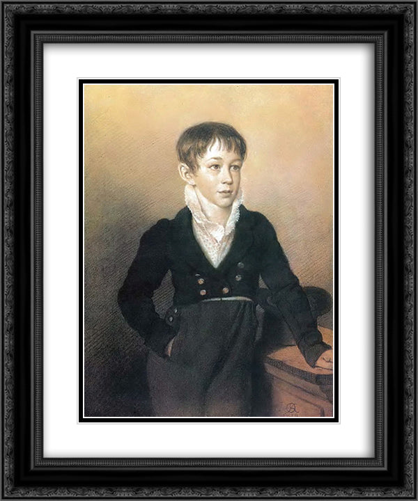 Portrait of a Boy 20x24 Black Ornate Wood Framed Art Print Poster with Double Matting by Kiprensky, Orest