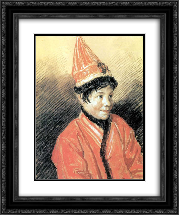 Portrait of a Kalmyk Woman Bayausta 20x24 Black Ornate Wood Framed Art Print Poster with Double Matting by Kiprensky, Orest