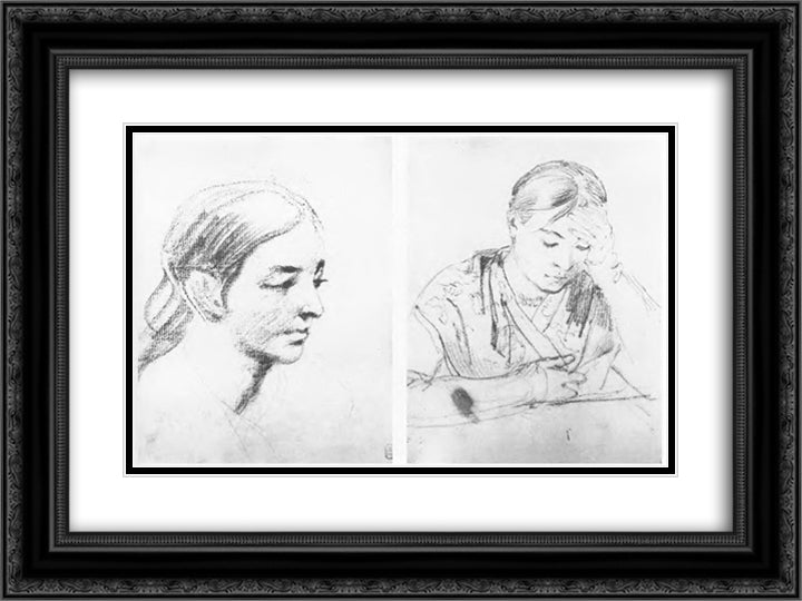 Portrait of a young woman. Girl reading a book 24x18 Black Ornate Wood Framed Art Print Poster with Double Matting by Kiprensky, Orest