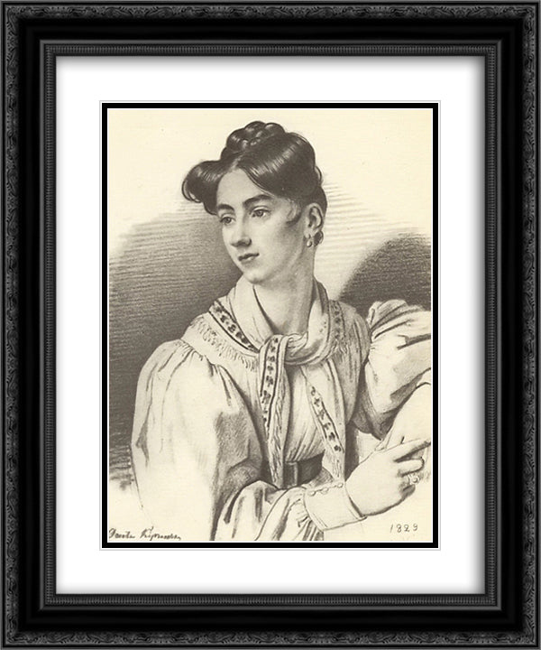 Portrait of an unknown woman with a kerchief on her neck 20x24 Black Ornate Wood Framed Art Print Poster with Double Matting by Kiprensky, Orest