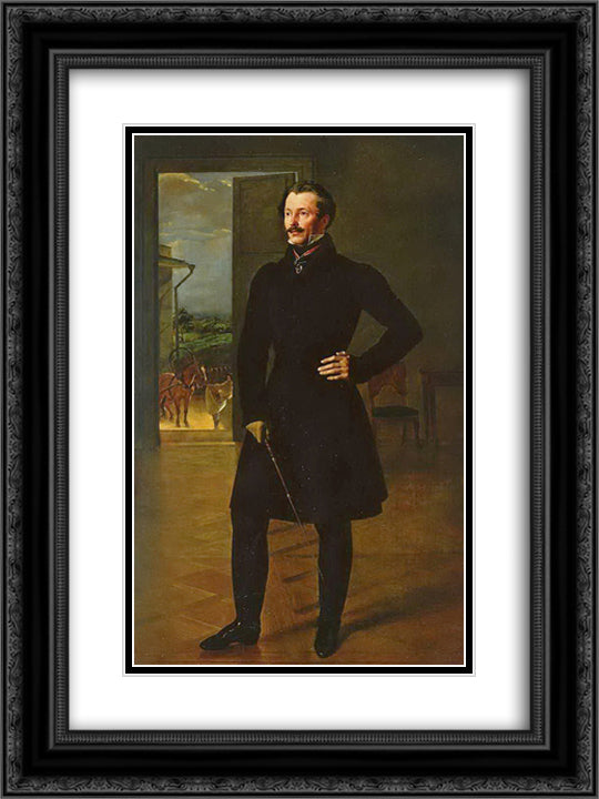 Portrait of M.V. Shishmarev 18x24 Black Ornate Wood Framed Art Print Poster with Double Matting by Kiprensky, Orest