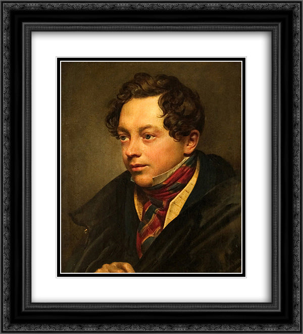 Portrait of P. Basin 20x22 Black Ornate Wood Framed Art Print Poster with Double Matting by Kiprensky, Orest