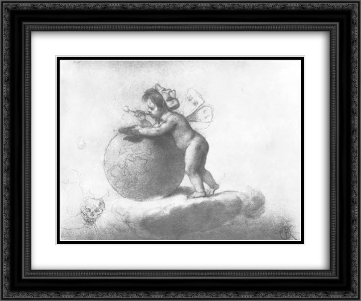 Putto with a globe 24x20 Black Ornate Wood Framed Art Print Poster with Double Matting by Kiprensky, Orest