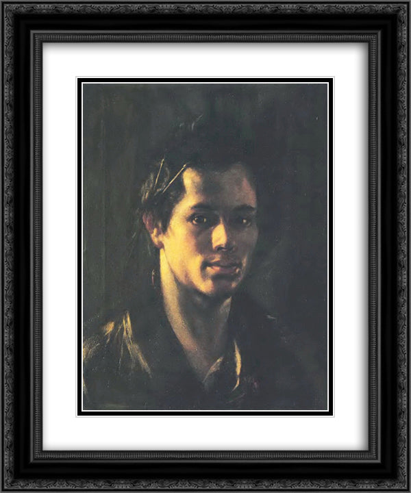 Self-portrait with brushes behind the ear 20x24 Black Ornate Wood Framed Art Print Poster with Double Matting by Kiprensky, Orest
