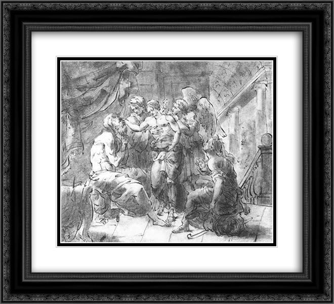 Tobias and his blind father 22x20 Black Ornate Wood Framed Art Print Poster with Double Matting by Kiprensky, Orest