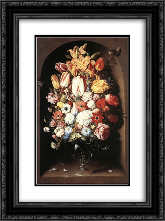 Bouquet in a Niche 18x24 Black Ornate Wood Framed Art Print Poster with Double Matting by Beert, Osias