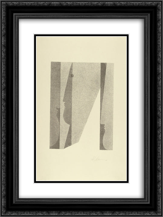 Three Heads, Superimposed (Drei Kopfe, ineinander) 18x24 Black Ornate Wood Framed Art Print Poster with Double Matting by Schlemmer, Oskar