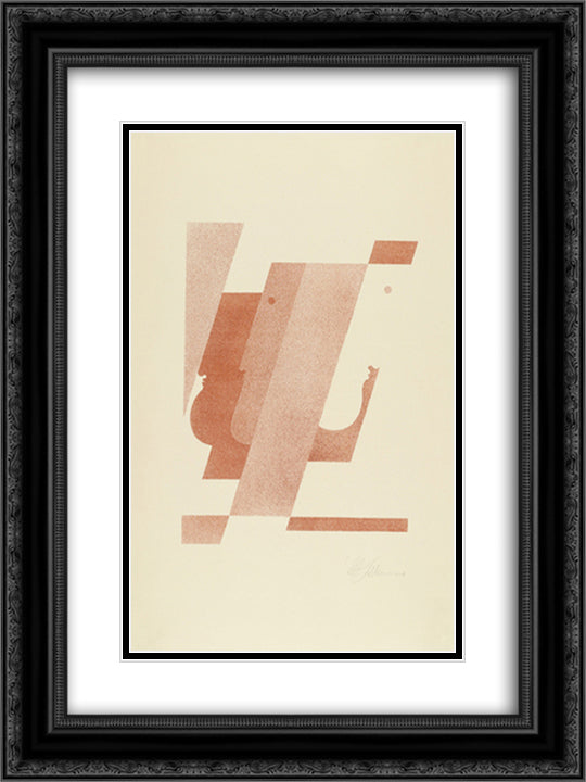 Three Vertical Profiles, One Pointing to the Right (Drei Profile in Senkrechten, eines nach rechts) 18x24 Black Ornate Wood Framed Art Print Poster with Double Matting by Schlemmer, Oskar