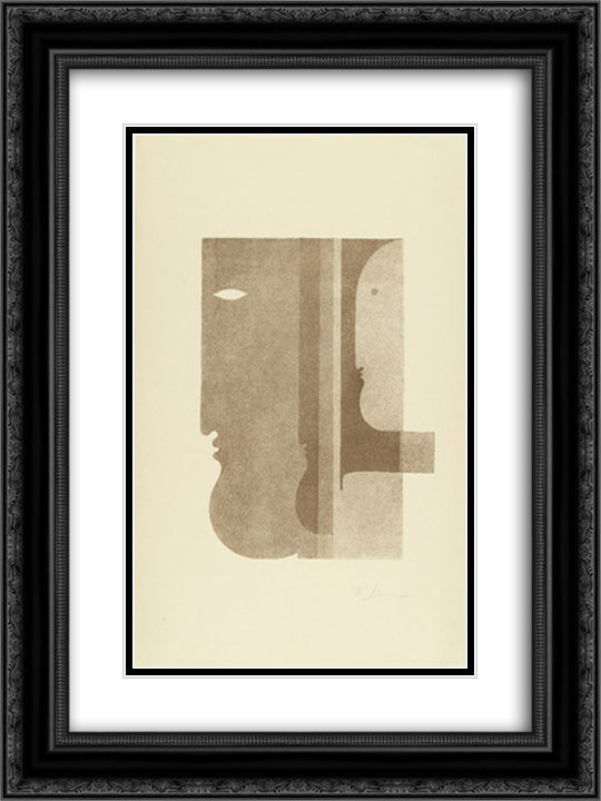 Two Profiles to the Left, One to the Right (Zwei Profile nach links, eines nach rechts) 18x24 Black Ornate Wood Framed Art Print Poster with Double Matting by Schlemmer, Oskar
