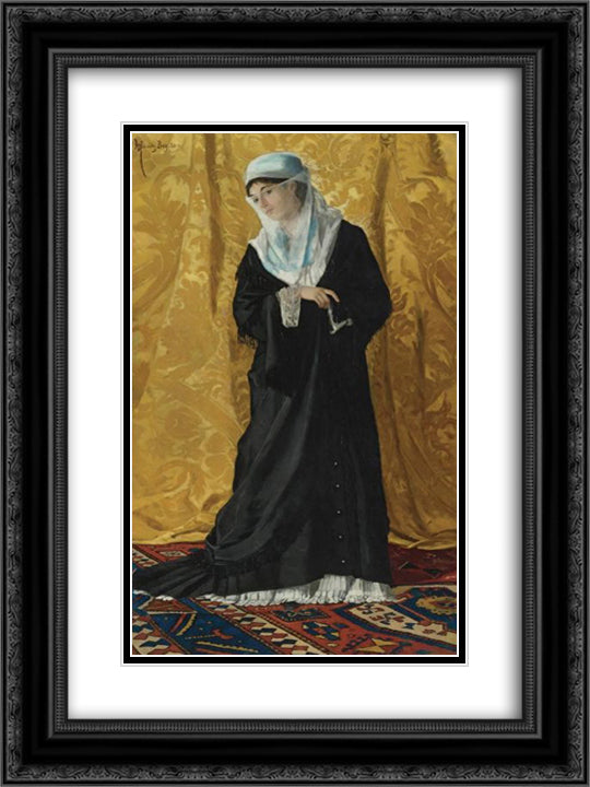 A Lady of Constantinople 18x24 Black Ornate Wood Framed Art Print Poster with Double Matting by Hamdi, Osman