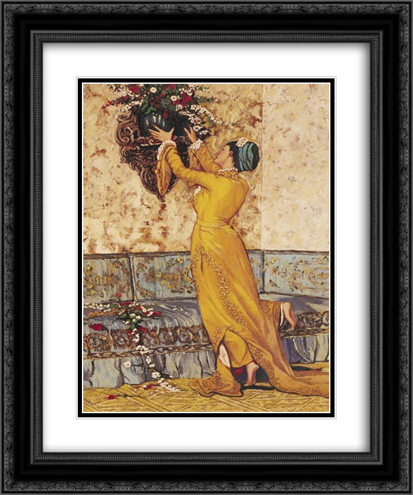 Girl Who Fits the Vase 20x24 Black Ornate Wood Framed Art Print Poster with Double Matting by Hamdi, Osman